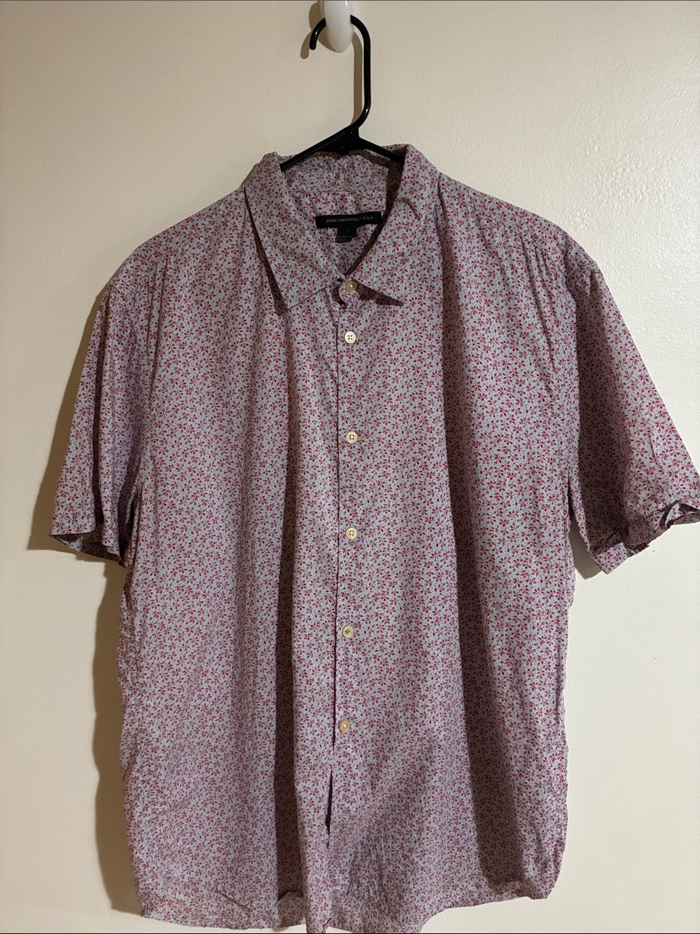 John Varvatos U.S.A. Men’s Red White Floral Short Sleeve Button Down Shirt